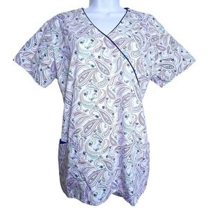 Beverly Hills Uniforms Women M Paisley Floral Scrub Top Nurse Cottagecore Boho